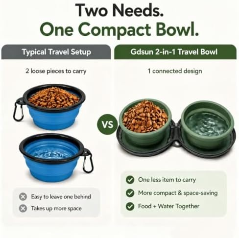 2-in-1 Collapsible Dog Travel Bowl Portable Silicone Carabiner