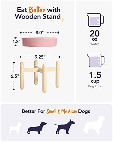 LE TAUCI Ceramic Slow Feed Dog Bowls, Elevated for Small and Medium Breed Dogs, Anti-Gulping Pet Feeding Dishes, Flower Pink, 1.5 Cups