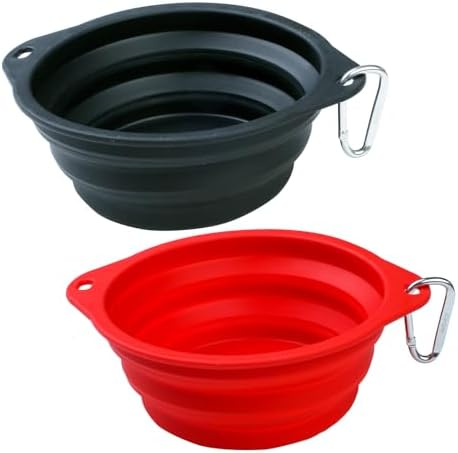 Collapsible Silicone Dog Bowl with Carabiner, 3 Sizes 5-27oz, Portable Pet Outdoor,Travel Bowl,(Black and Red)