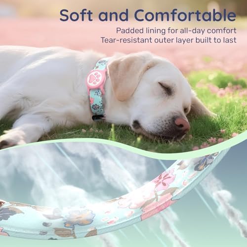 Airtag Dog Collar,with Waterproof airtag Holder，Original Stylish Cute Pattern Design.QR Code ID Buckle，Comfortable Soft Cotton for Small Medium Large Dogs