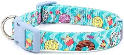 KIKI & RIKI Soft Nylon Dog Collar for Small Dogs, Adjustable, Quick-Release Buckle, Size S (Neck 9.4-14.6"), Light Blue Artist-Designed Print