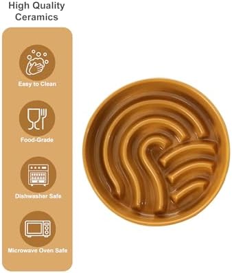Ceramic Slow Feeder Dog Bowl, Orange, Small