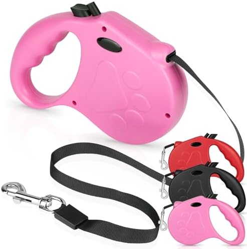 Retractable Dog Leash, 16ft Dog for Small Dogs up to 77lbs, Non-Slip Handle - Pink