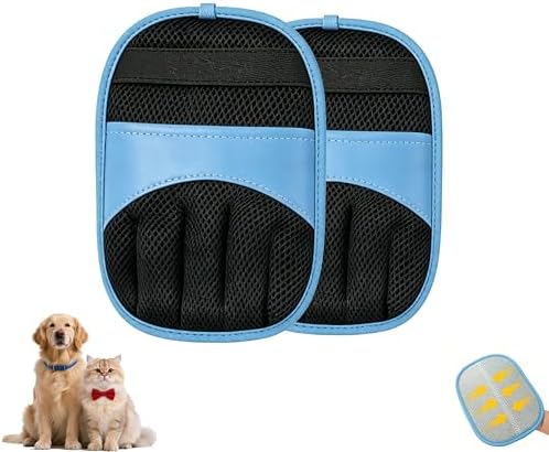 2 Pack Magic Brush Pet Hair Remover Glove, Electrostatic Remover Gloves for Dogs and Cats, Reusable Wash Mitt for Furniture, Car Seats, Clothes, and Laundry, Blue
