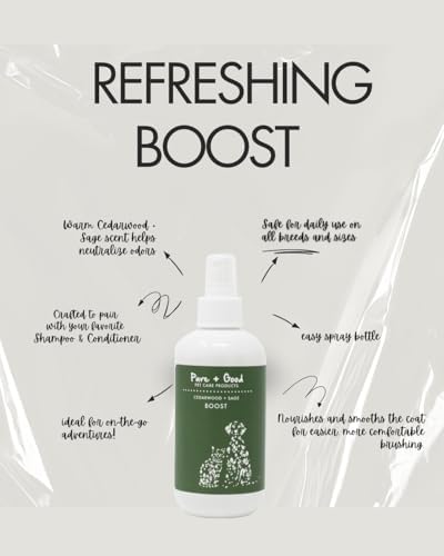 Pure + Good Boost Grooming Spray - Deodorizes, Softens Fur & Moisturizes Skin, 8 fl oz (Cedarwood + Sage)