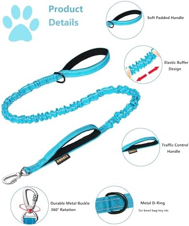 AUBELL Reflective Tactical Heavy Duty Dog Leash and Collar Set,Blue M