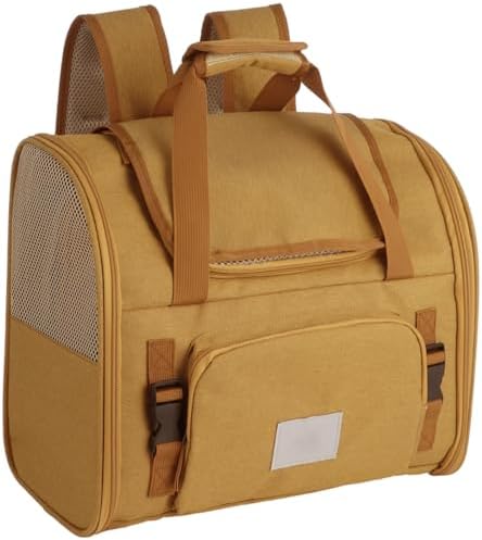 Expandable Pet Backpack Carrier with Ventilated Mesh Top Sides, Folding Travel Backpack with Shoulder Straps Quick-Release Waist Strap Luggage Wrap for Cats Small Dogs Puppies
