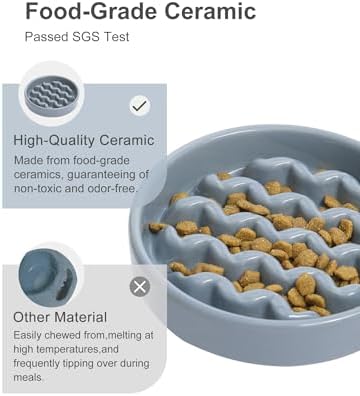 Ceramic Slow Feeder Dog Bowl, Ice Blue, Small