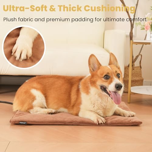 Pet Heating Pad for Cats Dogs Indoor & Sheltered Outdoor Waterproof Heated Cat Bed Heated Dog Bed Chew Resistant Cord Constant Temperature Electric Warming (Brown, L: 26" × 20" × 1.3")