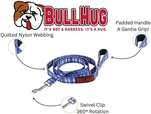 BULLHUG 6 FT Bulldog Leash with Padded Handle. Perfect for Bulldogs, French Bulldogs, Pugs & All Breeds. Leashes for Walking, Training Lead for Bulldogs (Blue Plaid)