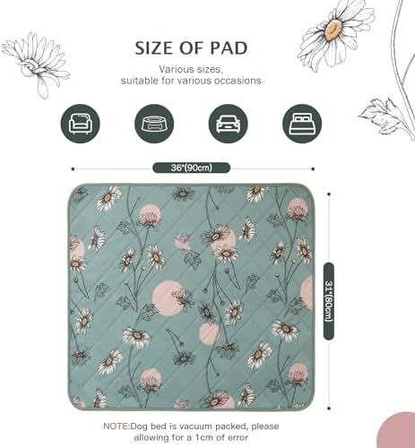 IEUUMLER Washable Pee Pads for Dogs, 2 Pack Non-Slip & Waterproof Pack Whelping Pad, Reusable Washable Puppy Potty Training Pad with Fast Absorbent for Playpen EU007 (Green Daisy, 31"X36"-2pcs)