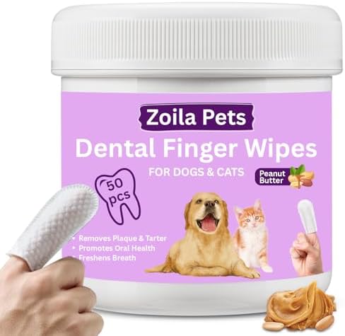 Dog & Cat Dental Wipes - Finger Toothbrush for Plaque, Tartar & Breath