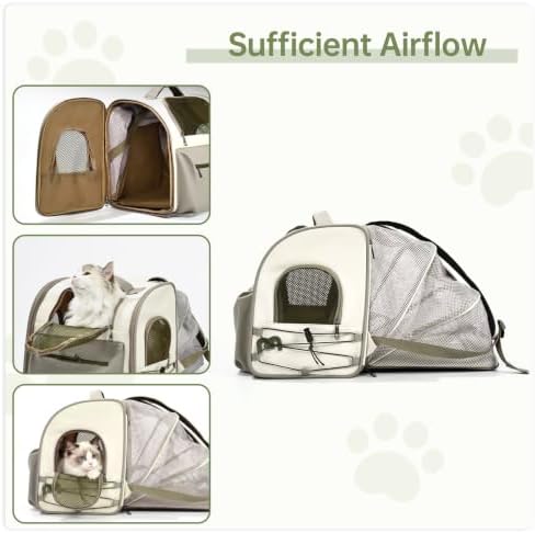 Expandable Cat Backpack Carrier, Pet Carrier Backpack Waterproof with Breathable Mesh for Small Cats and Dogs, Foldable Dog Carrier Backpack up to 12 lbs for Hiking, Outdoor