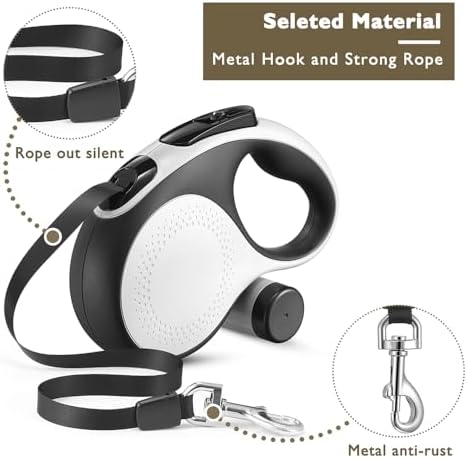 Retractable Dog Leash with Chew Proof Cable,26 ft Durable Dog Leash for Large Medium Dogs up to 110 lbs, 360° untangled, One-Handed Brake. (White)