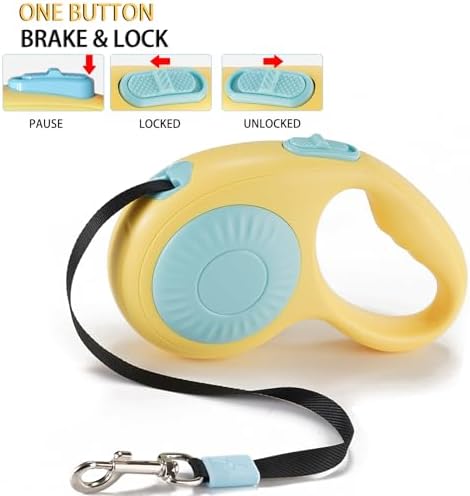 JSXD 360° Tangle-Free Retractable Dog Leash with One-Handed Brake, Pause, Lock, 10 ft Strong Nylon Tape Pet Walking Leash,Suitable for Cats, Small and Medium Dogs up to 66 lbs (Grey, 10 ft)