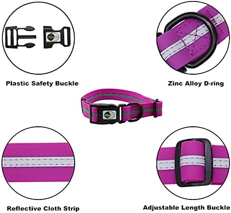 Nimble Reflective Waterproof Dog Collar Adjustable Odor Resistant Easy Clean Pet Collar for Small Medium Large Dogs Night Walking Outdoor Rainy Use (Medium (11.81”-18.5”inches), Rose Purple)
