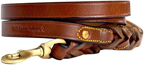 Leather Braided Dog Leash, Brown 6ft x 3/4 Inch, Naturally Tanned 6 Foot Full Grain Leather Lead