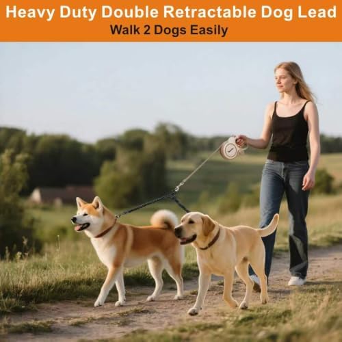 Retractable Dog Leash, 26ft Retractable Lead with Bungee Leads for 2 Dogs, Double Leash with Dog Safety Harness Buckle, Extendable Lead 8m for Medium Large Dogs (Coffee Brown, 8m)