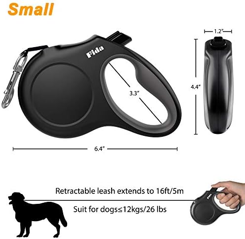 Fida Retractable Dog Leash with Dispenser and Poop Bags, 16 ft, Black