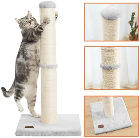 Karolpar 34inch Cat Scratching Post with Natural Sisal Rope 4.3Inch Large Diameter Scratcher Post Tree for Indoor Cats Grey