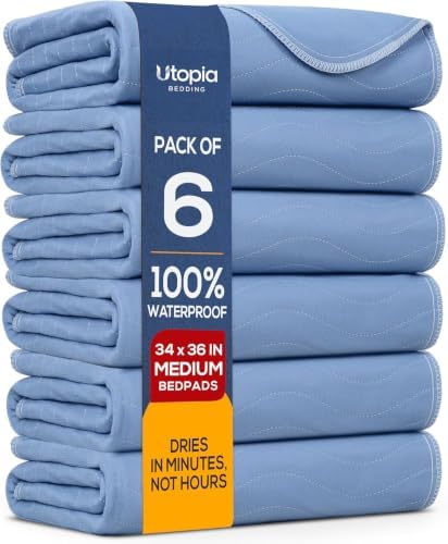 6 Pack Waterproof Reusable Heavy Absorbency Incontinence Bed Pads 34"x36"