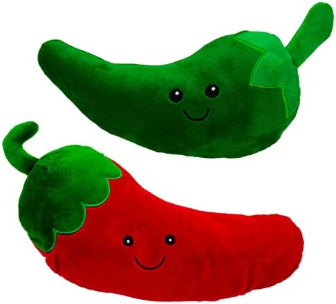 Giftable World Pet Plush Pet Toy Fruits, Cupcakes, Ice Creams, Mug with Squeaker Dog Chew Toy (9" Chili & Jalapeno)