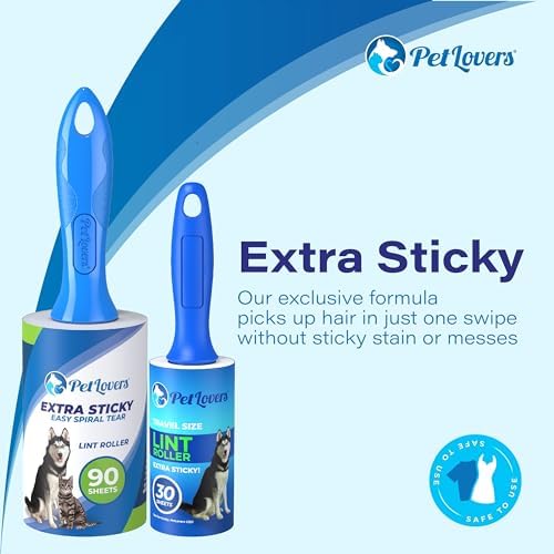 PetLovers Extra Sticky Lint Rollers Ultra Value Set 1110 Sheets, 9 Refills and 4 Travel Size Mini Rollers for Pet Hair, Dog and Cat Lint Removers