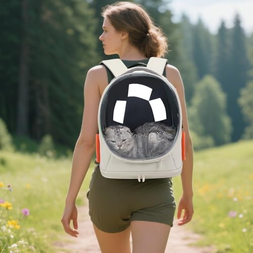 PETCUTE Cat Backpack Carrier,Transparent Space Capsule Dog Hiking Backpack with Safety Hook,Small Pet Carrier for Cats Puppies,Airline Approved Travel Bag for Travel Hiking Walking Camping,White