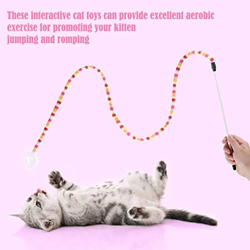 Sumind 6 Pcs Cat Toys Snake Cat Teaser Wand Toy with Feather and Bell