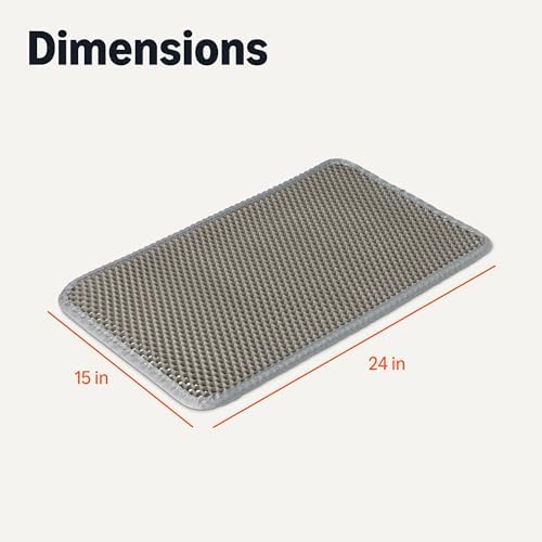 Amazon Basics Double-Layer Cat Litter Mat, Honeycomb Design, Waterproof & Urine-Proof, Non-Slip Scatter Control Trapper Mat, Easy Clean, Soft on Paws, Grey, 15" x 24"