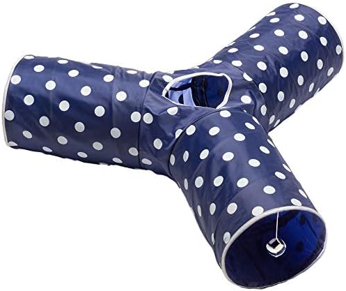 Cat Tunnel - Collapsible 3 Way Polka Dot Play Toy - Tube Fun for Rabbits, Kittens, and Dogs - Polka Dot Navy/White