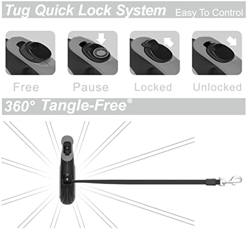 TUG 360° Tangle-Free Retractable Dog Leash with Waste Bag Dispenser (Medium, Grey)