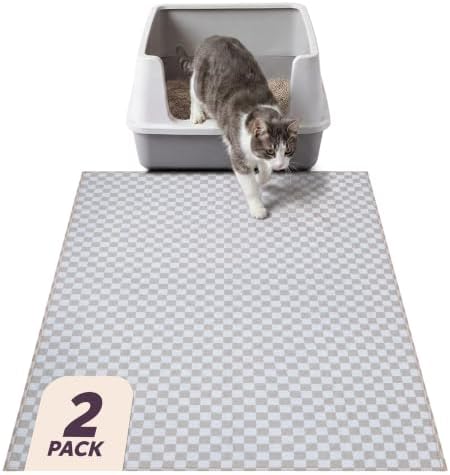 Lovewag Cat Litter Mat, Litter Box Mat, Taupe Checkers, 36x48, 2 Pack