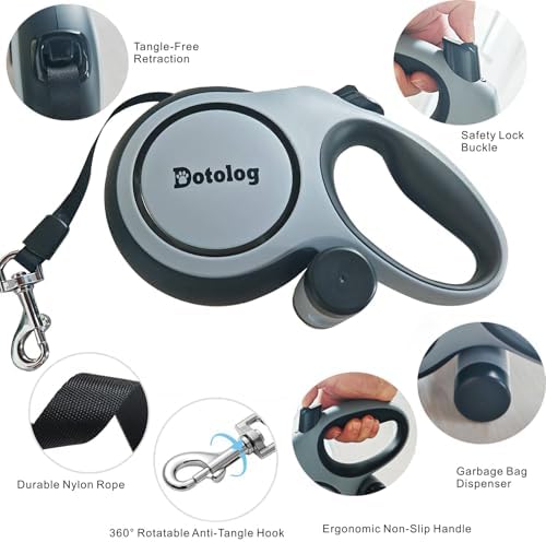 Retractable Dog Leash, 26ft Retractable Lead with Bungee Leads for 2 Dogs, Double Leash with Dog Safety Harness Buckle, Extendable Lead 8m for Medium Large Dogs (Gray, 8m)