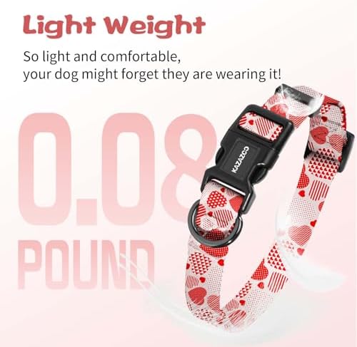 Kazazoo Dog Collar Cute and Soft Nylon Puppy Collar Girl, Adjustable Dog Collars for Large Dogs, Sweet Heart-L