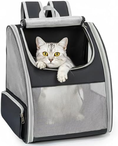Conlun Cat Backpack Carrier for Small Dogs and Cats Fit Up to 15 Lbs,Small Dog Backpack, Foldable with 3-Side Mesh Windows, Pet Carrier for Travel & Hiking Friendly，Gray
