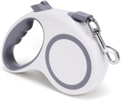 Retractable Dog Leash, 16 FT Retractable Leash for Dogs 0-55 lbs, Strong Nylon Tape No Tangle, One-Handed Brake, Pause, Lock, Perfect for Medium Large Dogs, White
