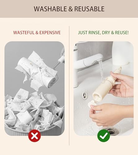 Reusable Lint Rollers 2 Pack with Cover for Clothes, Cream