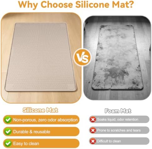 Silicone Cat Litter Mat 50"x35" Cat Mat for Litter Box, Khaki