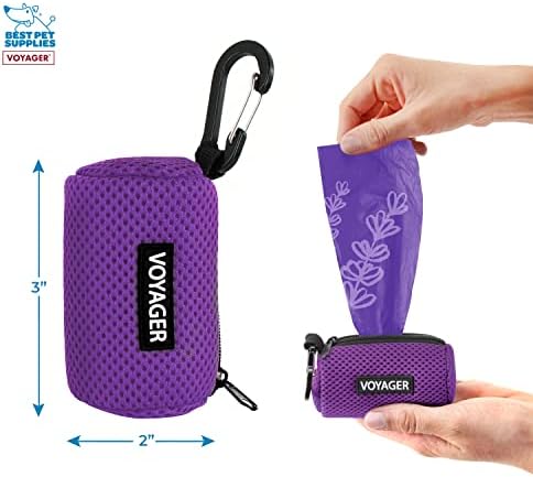 Best Pet Supplies Dog Poop Bag Holder Leash Attachment with Reusable Dispenser for Travel, Walking, Park, and Outdoor Use, Durable with Clip-On - Purple, Mesh Dispenser w/15 Bags