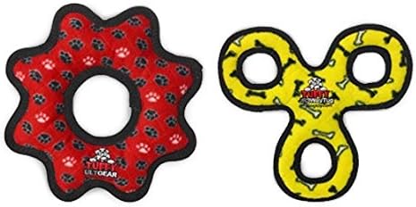 TUFFY® 2 Pack Bone and Gear Ring Small Ultra Durable Plush Dog Toys