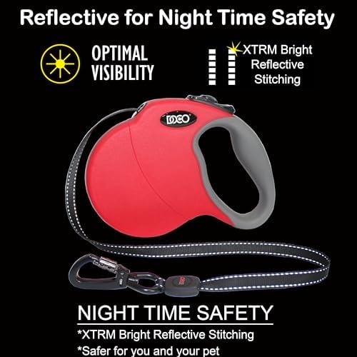 DOCO Retractable Dog Leash for Large Dogs Reflective Tape Lead with Stop and Lock Control, 360° Swivel Snap & Anti-Slip Grip Dog Leashes - Blue, Length - 16’, Weight - Up to 45lb, Medium