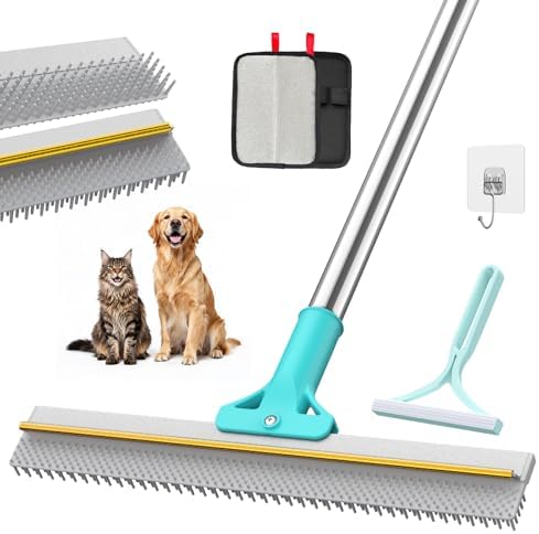 Carpet Rake for Pet Hair Removal, Reusable Carpet Rake, Pet Hair Removal Broom with Extra-Long Thickened Brush, 54" Adjustable Handle, 3 Pcs Pet Hair Removal Tool for Carpet, Sofa & Stairs