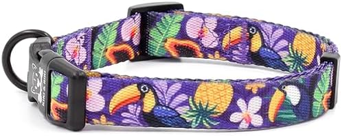 KIKI & RIKI Soft Nylon Dog Collar for Medium Dogs, Adjustable, Quick-Release Buckle, Size M (Neck 13.0-20.9"), Purple Artist-Designed Print