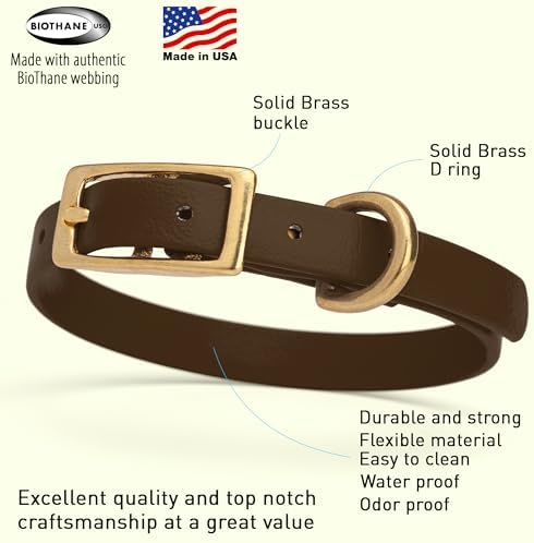 Viper Biothane Heavy Duty Waterproof Dog Collar Strong Coated Nylon Webbing w/Solid Brass Hardware Odor-Proof Easy to Clean High Performance Fits Small Medium or Large Dogs, Dark Chocolate Brown