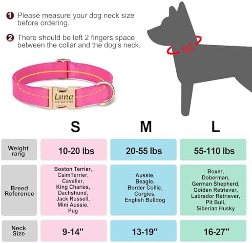 PET ARTIST Personalized Dog Collars, Custom Engraved Red Dog Collar with Silent Name Tag, Gold Quick Released Buckle & Soft Nylon Padded, Elegant Colors & Matching Leash for Small Dogs,S Fit 9-14"