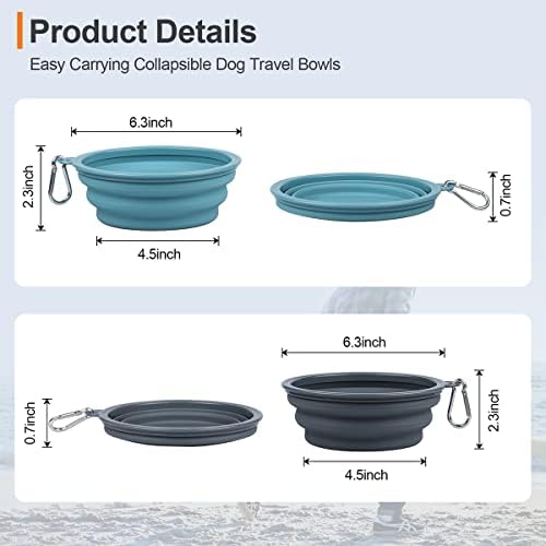 Kytely Collapsible Dog Bowls Medium, 2Pack Foldable Dog Travel Bowl, Portable Pet Water Food Bowl with Clasp, Pet Cat Feeding Cup Dish for Traveling, Walking, Hiking (Blue+Grey)