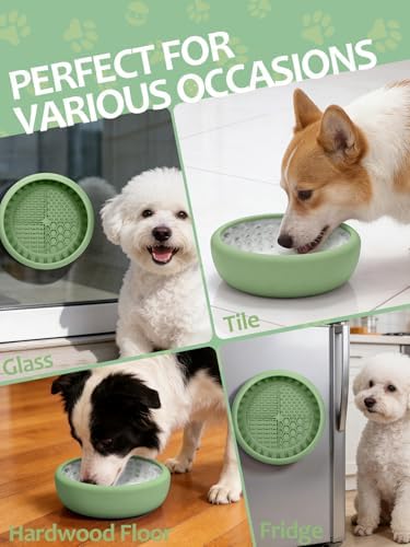 Dog Lick Bowl for Large Dogs, Lick Mat, Slow Feeder Lick Bowl with Brush and Scraper,Strong Suction, Freeze Licking Bowl for Anxiety Relief, Enrichment & Distraction, Dishwasher Safe 7.6 * 3.5 inch
