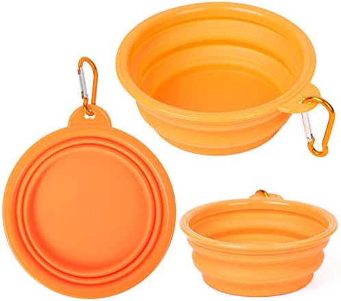 PROLOSO 9 Pcs Collapsible Dog Bowl Foldable Expandable Silicone Cup Dish for Pet Cat Food Water Feeding Portable Travel Bowl with Carabiner