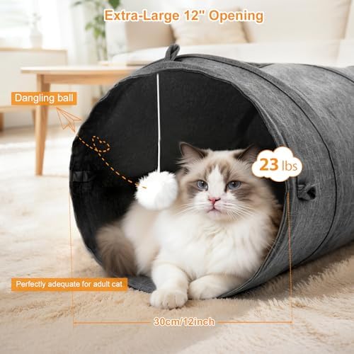 Ownpets 12" Large Cat Tunnel 3-Way U-Shape Oxford Fabric for Large Cat